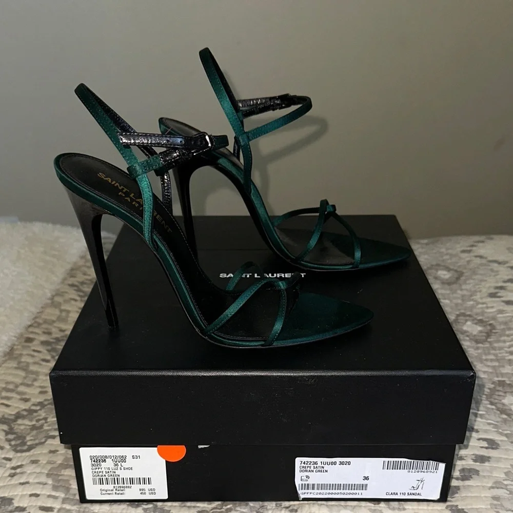 Crepe Satin Clara 110 Ankle Strap Sandals 36 Dorian Green - Picture 5 of 5